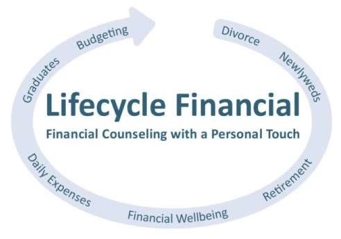 Financial counseling logo with circular service arrow