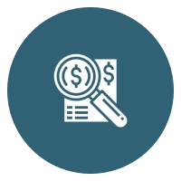 Financial analysis symbol in blue circle