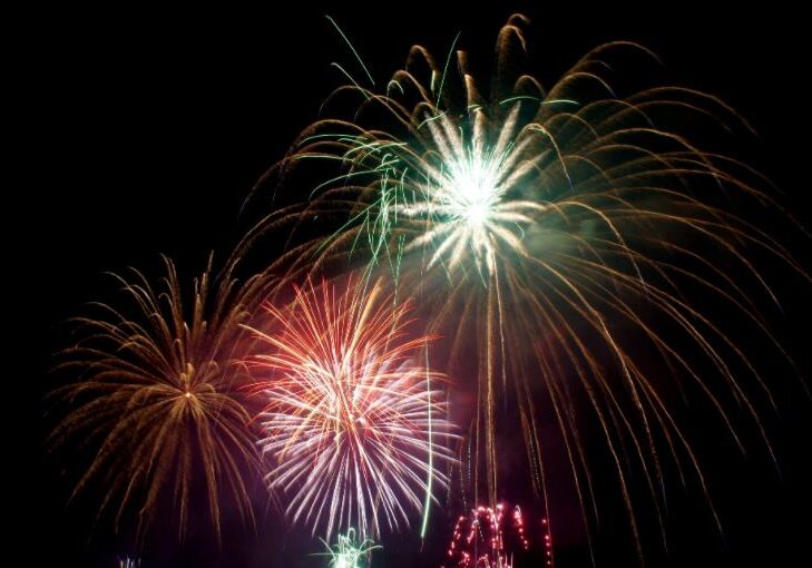 Vibrant fireworks display against dark background