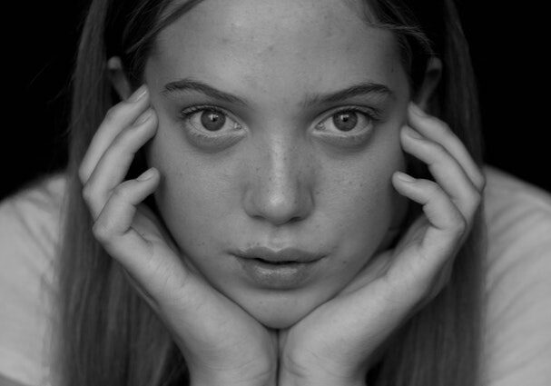 Intense gaze in monochrome photo