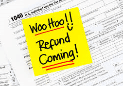 Tax form with refund announcement
